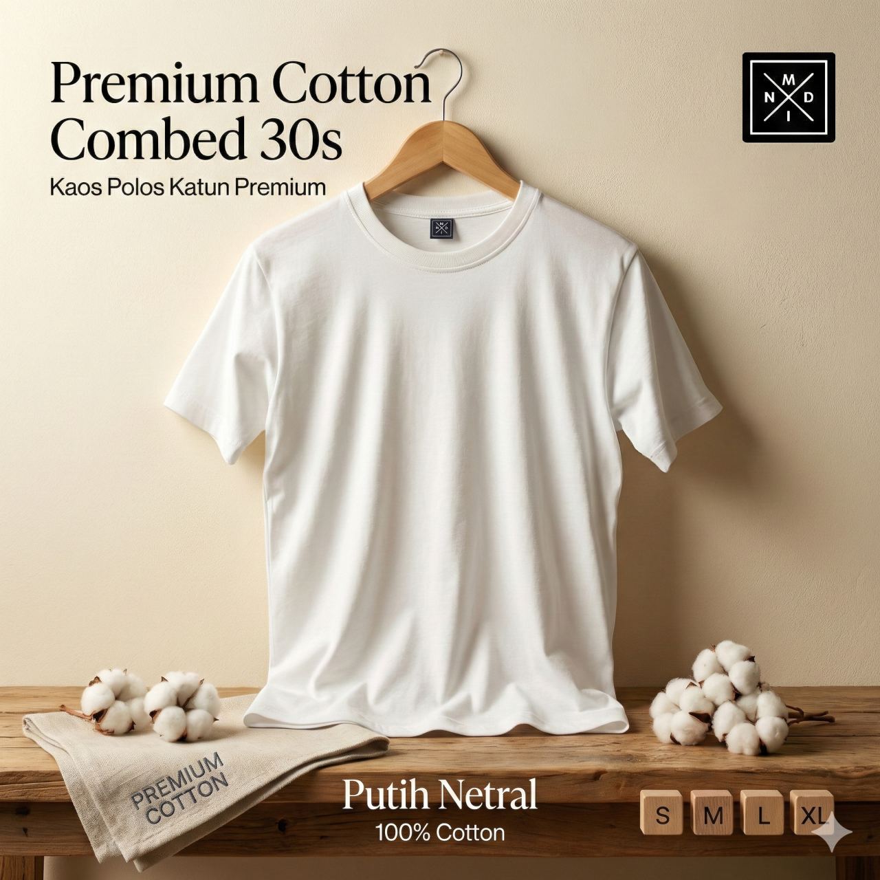 Kaos Polos Premium Cotton Combed 30s - Putih Netral